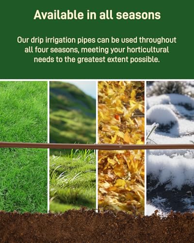 1/4" Drip Irrigation Tubing with 6" Emitter Spacing, (250 Ft Roll) Hydroponics Dripline with Built-in 0.5 GPH Dripper, Drip Line for Vegetation, Window Boxes and Garden (Brown) - size: 250FT