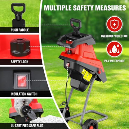 EWORK 15 Amp Electric Wood Chipper Shredder, Max 1.77" Cutting Diameter - color: Red
