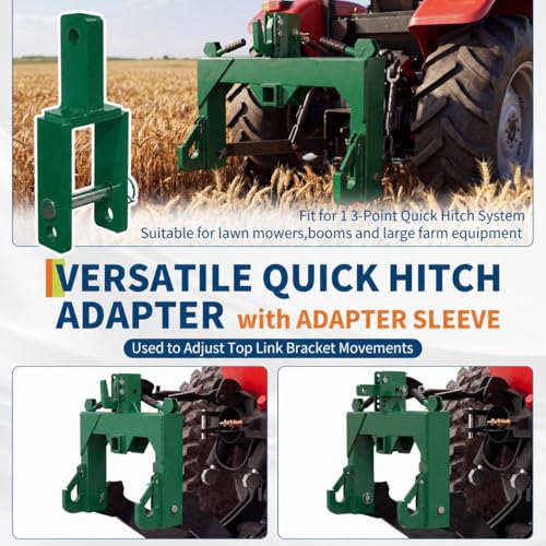 3 Point Quick Hitch with Upgrade Versatile Adapter & 2" Receiver for Category 1 Tractors, 3000 Lbs 3-Pt Trailer Hitch Attachment with 5 Level Adjustable Bolt