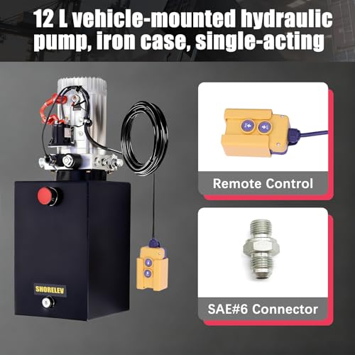 12V DC Single Acting Hydraulic Power Unit, 12L Iron Reservoir, 3000 PSI for Dump Trailers, Tow Trucks, Farm Equipment & Industrial Applications - color: Black, size: 12V DC 13QT Iron