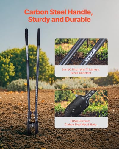 VEVOR 57.5" Post Hole Digger, Heavy Duty Post Hole Digger with Carbon Steel Measurement Handle, Manual Hole Digger with Metal Blade, for Digging, Cultivating, Yard Work, Gardening - style: Carbon Steel