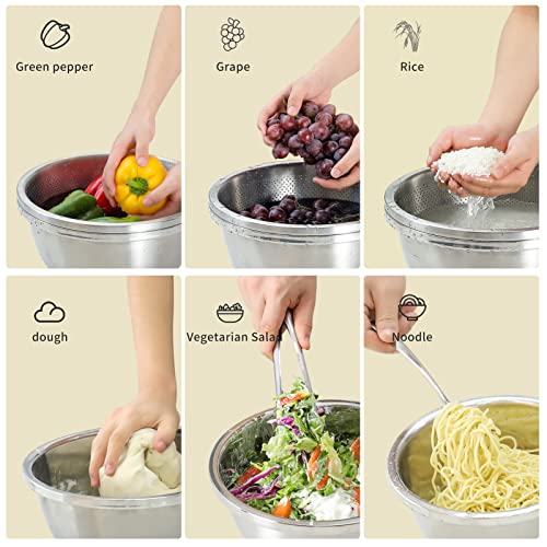 Paoli 304 Stainless Steel Fine Mesh Colander Set, 1.5QT Large Capacity Strainer with Mixing Bowl — Rinse Fruits, Veggies, Rice & Drain Pasta, Dishwasher Safe (2-Piece) - color: Primary Colors, size: 1.5qt