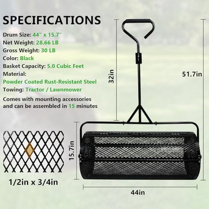44 Inch Towable Compost Spreader, Metal Mesh Peat Moss Spreader for Lawn - size: 44 Inch