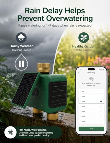 MOES Solar WiFi Hose Timer, 2-Zone Sprinkler Water Timer, Brass Fittings