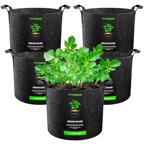 VIVOSUN 5-Pack 7 Gallon Plant Grow Bags Fabric Pots with Handles - color: Black, size: 7 Gallons