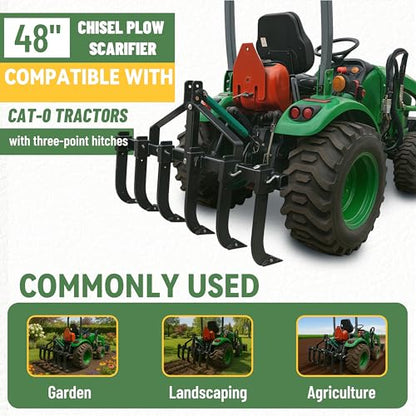 KUAFU 48" Chisel Plow Scarifier W/6 Shanks Compatible with CAT-0 Tractors
