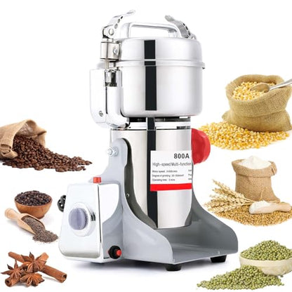 BI-DTOOL Electric Grain Mill Grinder 800g Stainless Steel Pulverizer 36000r/min High-speed Grain Mill 1800W Dry Material Grinding Machine 270° swingable Superfine powder for Home and Commercial - size: 800G