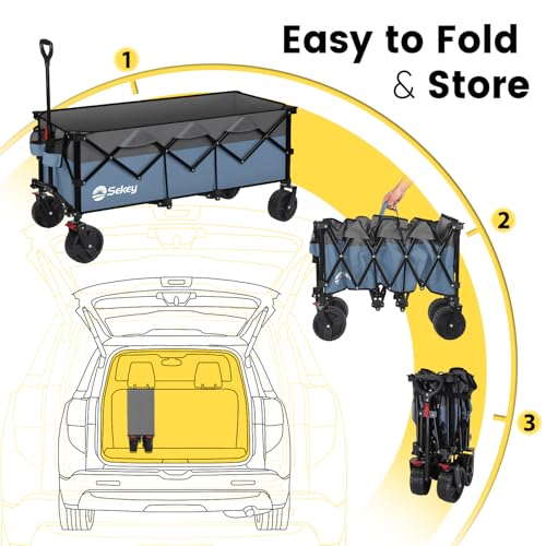 Sekey 300L Extended Collapsible Wagon, 660 lb Capacity, 48 in Long - color: Blue&grey