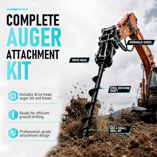 Heavy Duty Hydraulic Earth Auger Bit, Skid Steer Attachment Drill with Protective Wood Box, Powerful Digging Tool for Fence Posts and Tree Planting