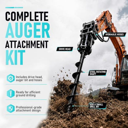 Heavy Duty Hydraulic Earth Auger Bit, Skid Steer Attachment Drill with Protective Wood Box, Powerful Digging Tool for Fence Posts and Tree Planting