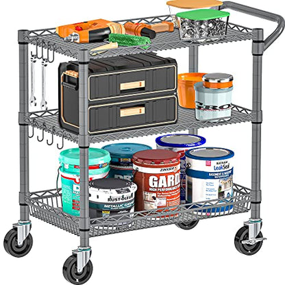 Folews Heavy Duty Rolling Cart with Wheels, 990LBS Metal Utility Cart - style: Gray
