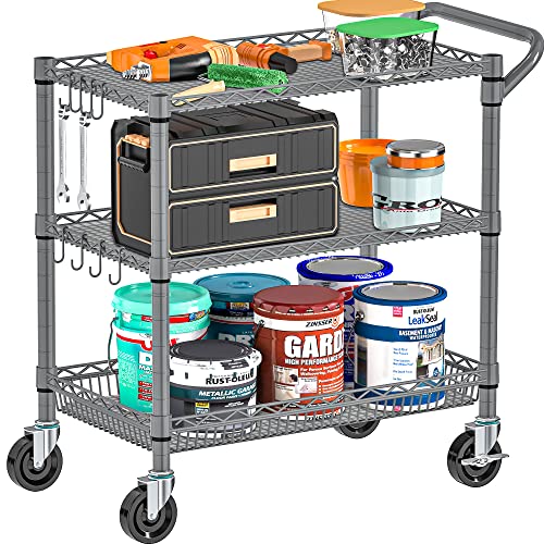 Folews Heavy Duty Rolling Cart with Wheels, 990LBS Metal Utility Cart - style: Gray
