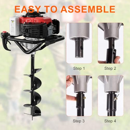 4-Stroke Gas Powered Post Hole Digger, 78CC Earth Auger with 2 Drill Bits - style: 78CC+2 auger(6"8")+4 Stroke