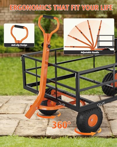 Hipicute Heavy Duty 1200 Lbs Capacity Steel Garden Cart, Metal Utility Garden Carts and Wagons, with Removable Mesh Sides to Convert Into Flatbed, 2-in-1 Handle and 13" Tires - size: 1200 lbs
