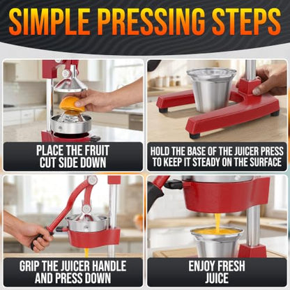 Cast Iron Juicer Hand Press, Heavy-Duty Squeezer (Red) - color: Red