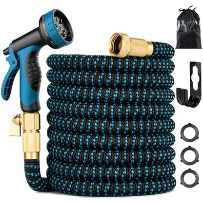 100 ft Expandable Garden Hose - Kink Free Flexible Water Hose 100ft with 10 Pattern Spray Nozzle, 3/4 Solid Brass Connectors, Retractable Latex Core - Lightweight Expanding Hose - size: 100FT