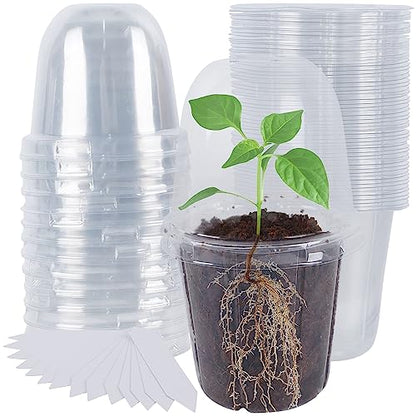 winemana 36 Set Nursery Pots with Humidity Dome, Clear Nursery Pots for Plants, Seed Starting Pots with Drainage Holes & Plant Labels for Vegetables Flowers Garden Plants - size: Clear
