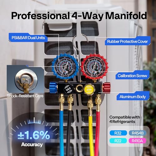 VIVOHOME A2L 1 HP 9.6CFM 2 Stage AC Vacuum Pump and Manifold Gauge Set - size: 9.6 CFM