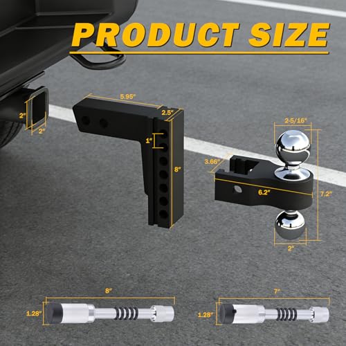 Aluminum Adjustable Trailer Hitch for 2-Inch Receiver 6 Inch Drop/Rise Hitch Ball Mount with 2" and 2-5/16" Ball Hitches Heavy Duty Black 12,500 LBS GTW Towing Hitch - color: Black-6Inch