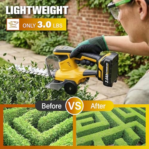 FULLYEA Hedge Trimmer Cordless, 2-in-1 Grass Shears with 2*2.0Ah Batteries