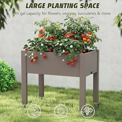 Raised Garden Bed with Wheels, Resin Elevated Planter Box, Brown - color: Medium Grey, size: 26.3" H