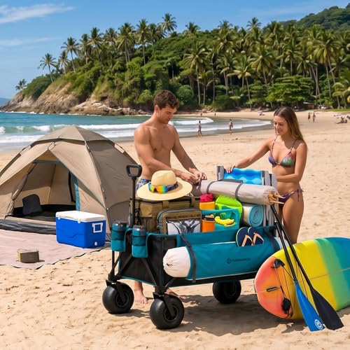 FUNDANGO 300L Beach Wagon with 9" Balloon Wheels, Pump Included - color: Sea Blue