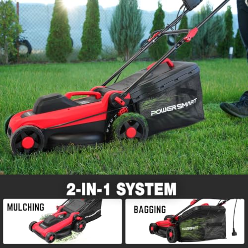 PowerSmart Corded Electric Lawn Mower, 14 Inch, 12.5 Amp, Ergonomic Handle