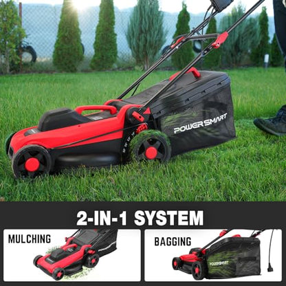 PowerSmart Corded Electric Lawn Mower, 14 Inch, 12.5 Amp, Ergonomic Handle