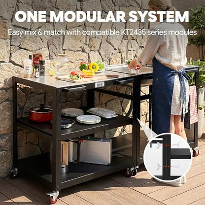 Feasto 3-Shelf Pizza Oven Table with Lockable Wheels, 36''x 24'' - color: Black