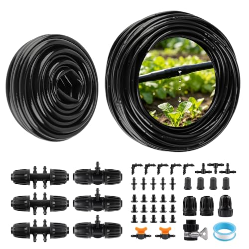 Kalolary 182FT 1/2" Drip Main Hose & 6" Spacing Roll 1/4" Dripline Tubing