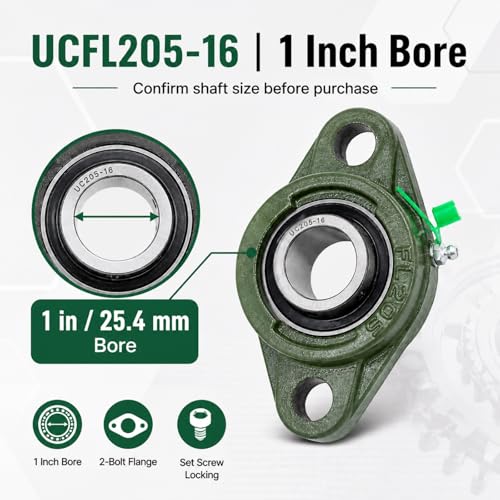 UCFL205-16 Flange Bearing 1in, Cast Iron, Chrome Insert, 2-Pack - size: 5.118 in