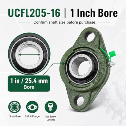 UCFL205-16 Flange Bearing 1in, Cast Iron, Chrome Insert, 2-Pack - size: 5.118 in