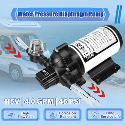115V AC Industrial Pressure Water Pump 4.0GPM 45PSI Demand Diaphragm Pump,Fresh Water Pump fit for Agricultural Spraying,Yacht,Garden,RV,Shower,Sprayer Include Garden Hose Adapters - color: Black1