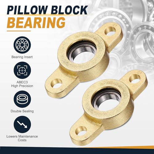 uxcell 2Pcs TF10 Pillow Block Bearings 10mm Bore, Copper Housing, ABEC 3 - size: TF10(10mm Shaft)