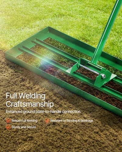 VEVOR Lawn Leveling Rake, 30"x10" Level Lawn Tool, Heavy-Duty Lawn Leveler with 78" Steel Extended Handle, Yard Leveling Rake Suit for Garden, Golf Lawn, Farm - size: 30x10in (without Roller)