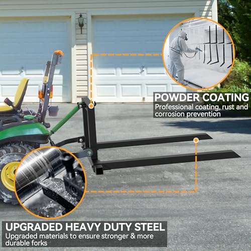 YINTATECH 50" 3 Point Pallet Forks,1500lbs Capacity Adjustable Width Range(28"-45") Pallet Fork Attachments,3 Point Hitch Pallet Forks for Tractor Category 1,Black