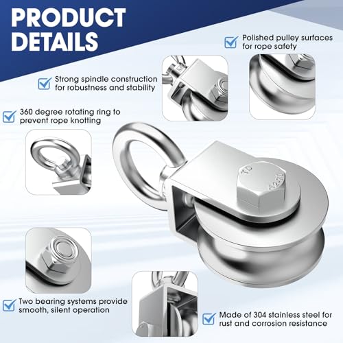 Rope Pulley, 304 Stainless Steel Cable Pulley Wheel, 48mm 1PC - style: 48 mm