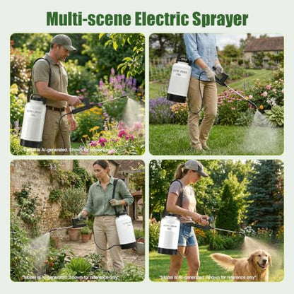 2 Gallon Battery Powered Sprayer, Electric Pump Sprayer with Thickened Tank, Wide Mouth, Kink-Proof Hose, Retractable Wand, 3 Adjustable Nozzles, Shoulder Strap for Lawn and Garden Cleaning