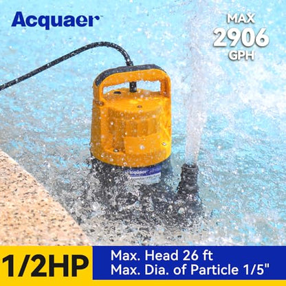 Acquaer 1/2HP Sump Pump, 2906GPH Submersible Water Pump - color: Mustard