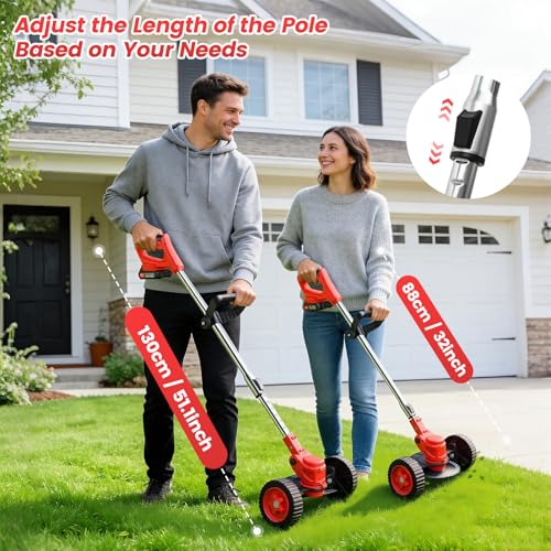 ALSO GO 24V Electric Weed Wacker with Wheels, Grass Trimmer Cordless - color: Bright Red