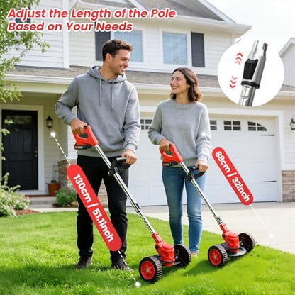 ALSO GO 24V Electric Weed Wacker with Wheels, Grass Trimmer Cordless - color: Bright Red