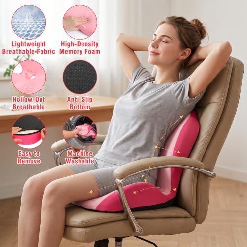 Car Seat Cushion Office Chair Cushion with Lumbar Support Pillow - color: Pink