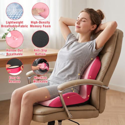Car Seat Cushion Office Chair Cushion with Lumbar Support Pillow - color: Pink