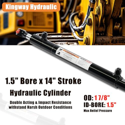 KINGWAY Double Acting Hydraulic Cylinder 1.5"Borex14"Stroke, 3000 PSI SAE#6 - size: 1.5”x14"