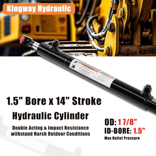 KINGWAY Double Acting Hydraulic Cylinder 1.5"Borex14"Stroke, 3000 PSI SAE#6 - size: 1.5”x14"