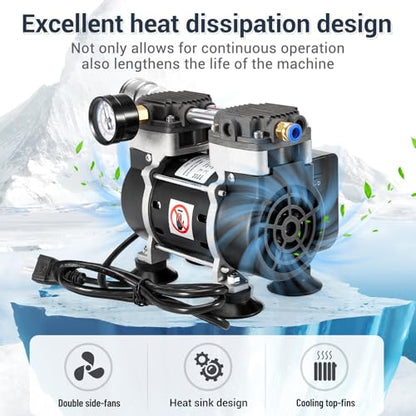 Vacuum Pump 50 L/Min, Oilless Pump with Upgraded Capacitor, 110V