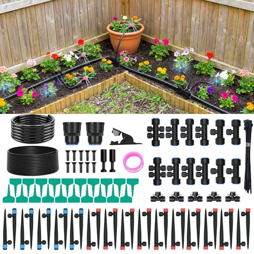 100FT Drip Irrigation Kit, 30 Adjustable Emitters, Quick Connect System - size: 100FT