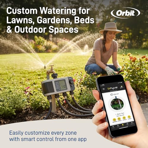 Orbit B-hyve XD 4-Port Smart Hose Watering Timer - App Controlled - Smart WeatherSense - Bluetooth Sprinkler Timer with Remote Control - Multi Outlet Yard Irrigation System - 24634 - size: 4-Port, style: Bluetooth