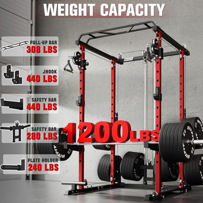 RitFit PPC-P3 Power Cage with Cable Crossover System, 1200LB Capacity - color: Red, style: Package 1.4K (with BP 140lbs Plates)