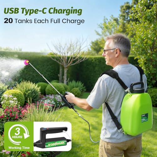 Battery Powered Backpack Sprayer 2.6Gallon, Electric Sprayer with 3-Adjustable Sprayings, Battery Indicator, 5 Nozzles, 41" Retractable Wand, Rechargeable Garden Sprayer for Weed, Lawn&Yard - size: 2.6 Gallon